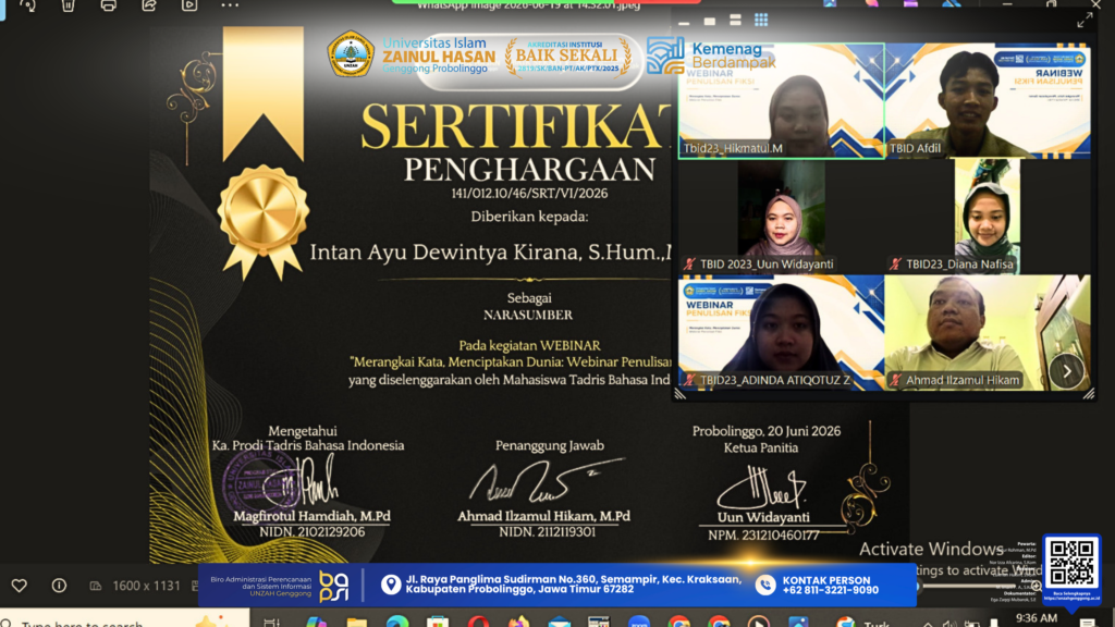Peserta webinar penulisan fiksi TBID UNZAH Genggong mengikuti kegiatan secara daring melalui Zoom Meeting.