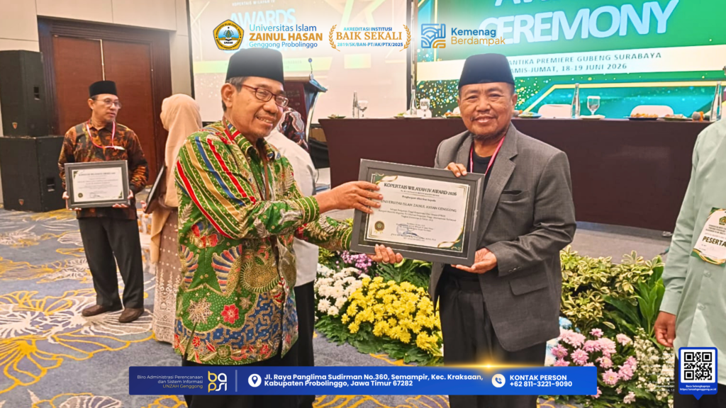 UNZAH Genggong meraih penghargaan Kopertais Wilayah IV Award 2026 sebagai kampus dengan jumlah publikasi karya ilmiah dosen terbanyak tahun 2025.